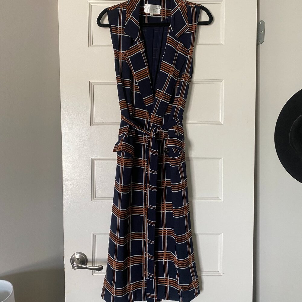 J.O.A. Orange and Blue Plaid Wrap Dress